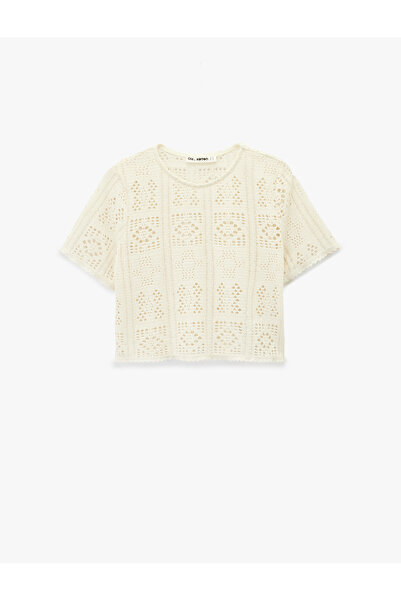 Koton Women'S Ecru Crocheted Crop T-Shirt