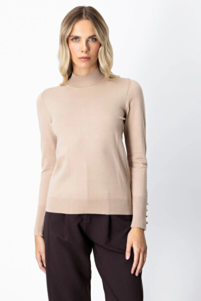 On Fashion Women's Stand Collar Basic Beige Sweater 63514