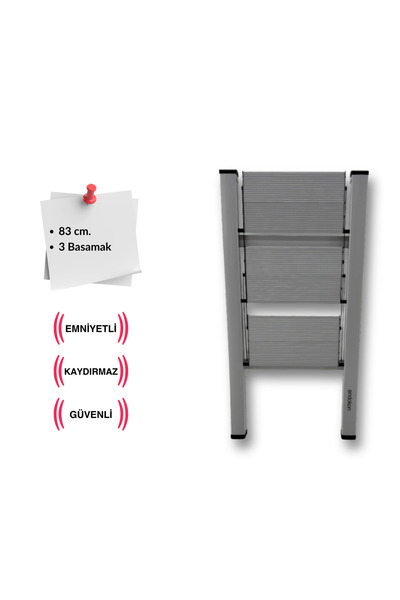 Endokon Katlanır Şık Merdiven Gümüş 3 Basamaklı - Alüminyum - Ev - Ofis Merdi...