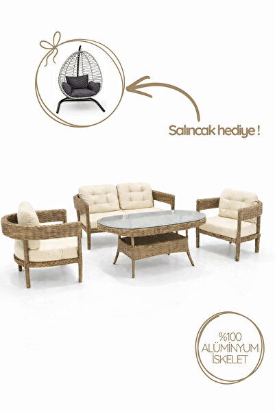 Çavdar Group Lozan Raddan 2+1+1 Çay Seti SALINCAK HEDİYELİ Bahçe Mobilyası El...