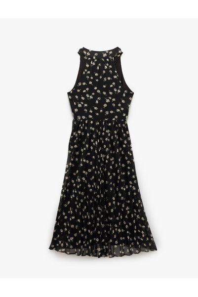 Koton Women'S Black Design Floral Chiffon Dress