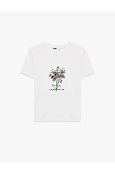 Koton Women'S White Floral Printed T-Shirt