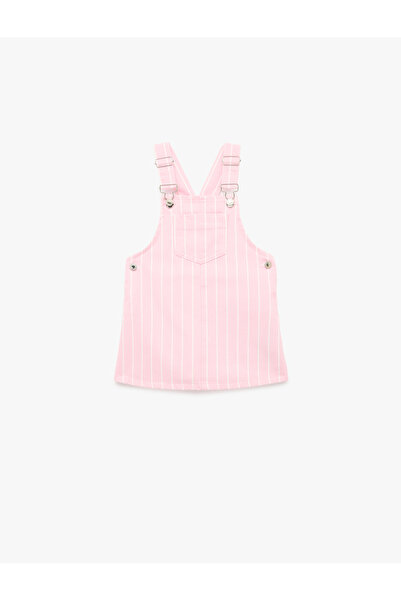 Koton Baby Girl'S Pink Stripe Overall Jean Dress
