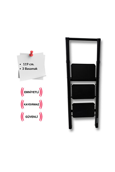 Endokon Katlanır Tutma Kollu Şık Merdiven Siyah 3 Basamaklı - Çelik - Ev - Of...