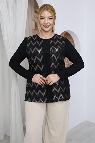 Siyezen بلوزة أنيقة بتفاصيل فضية مقاس كبير