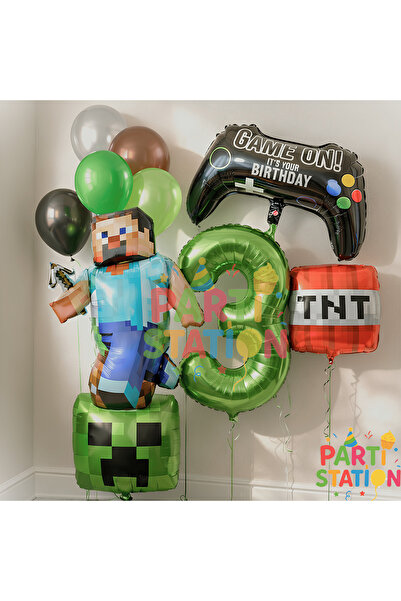 Parti Station Minecraft Steve Balon Seti 3 Yaş Balon Seti – 10 Parça Set Oyun...