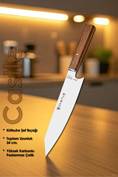 Castle Elit Serisi Kiritsuke Ceviz Sap Uzak Doğu Mutfak Şef Bıçağı Et Ekmek S...