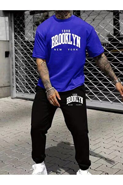 PAVRO Unisex Oversize Shorts Set Top and Bottom Two-Piece Casual Broklny Prin...