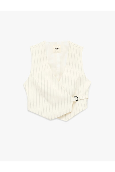 Koton Women'S Black Stripe Blazer Vest