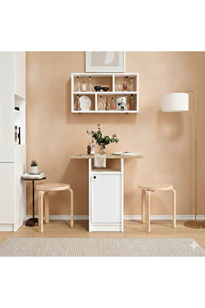 Robin Home Alaska Mutfak Masası Yemek Masası Dolaplı Raflı Sepet-Beyaz
