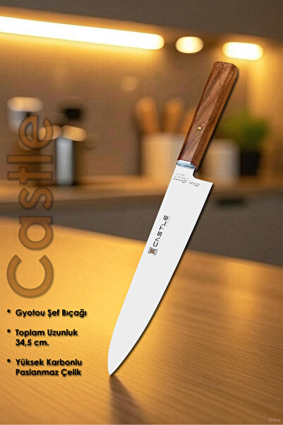 Castle Elit Serisi Gyotou Ceviz Sap Uzak Doğu Mutfak Şef Bıçağı Et Ekmek Sebz...