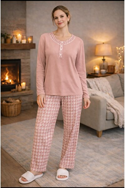 YUYİ Nena %100 Cotton Buttoned Collar Long Sleeved Women's Pajama Set 14820