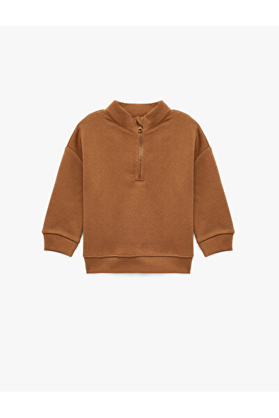 Koton Baby Boy Brown Stand Collar Sweatshirt