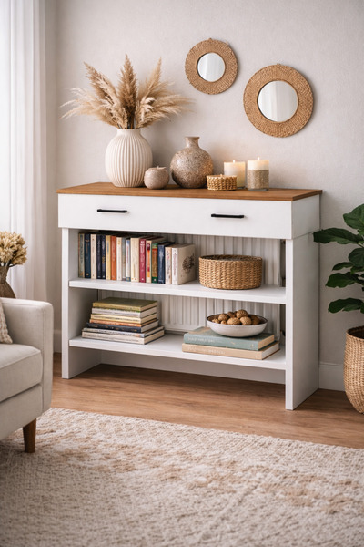 bangu Petek Üstü Minimal Kahve Köşesi Dolabı (Derinlik 32 cm) Bohem Kahve Sta...