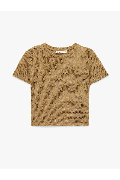 Koton Women'S Khaki Crocheted Crop T-Shirt