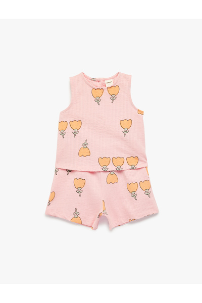 Koton Baby Girl'S Pink Design Shorts And T-Shirt Set