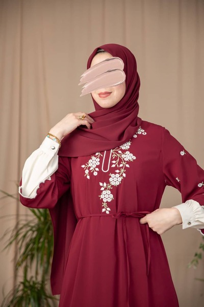 Nissra Ankanoor Embroidered Double Sleeve Medina Silk Dress Anka265133