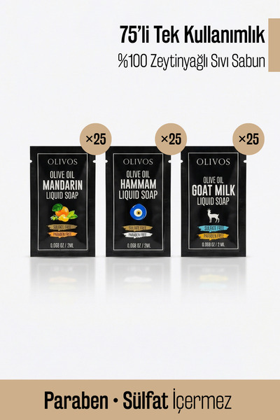 Olivos Tek Kullanımlık Zeytinyağlı Sıvı Sabun Seti, Okul-Seyahat-Otel, Parabe...