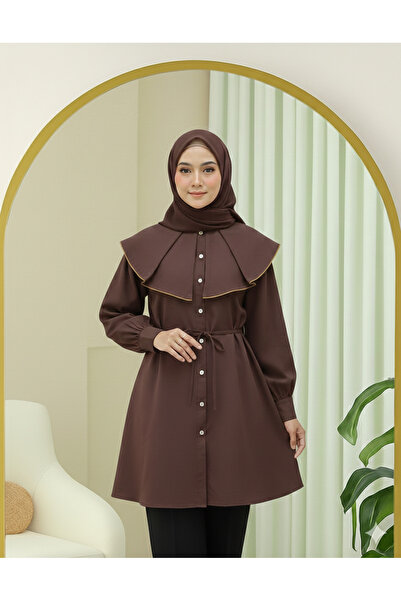 bellura Wide Collar Belted Buttoned Shirt