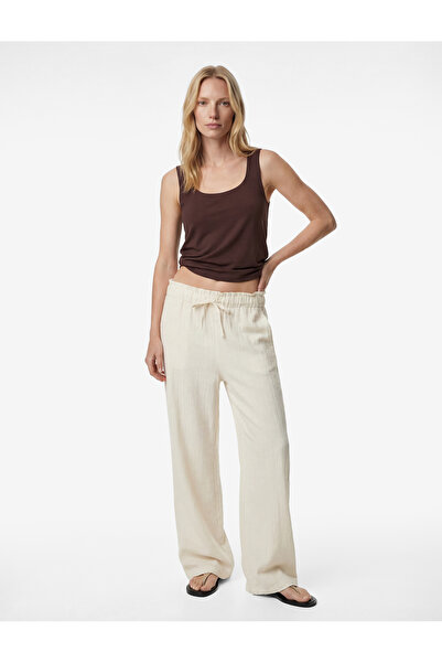 Koton Women'S Beige Linen Blend Pants