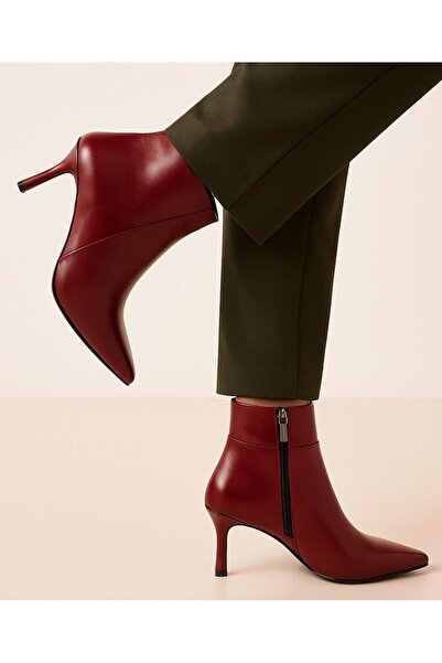 Moda Arena Women's Burgundy Leather 6 cm Heeled Boots