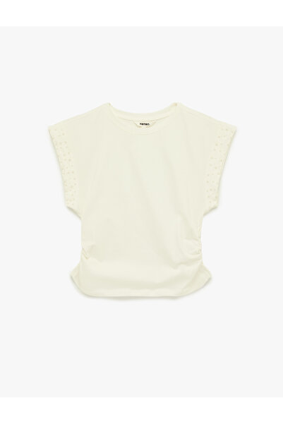 Koton تيشيرت نسائي بلون بيج مزين باللؤلؤ