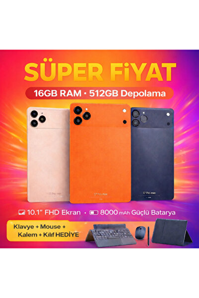asfteknoloji 17 ProMax Sim Kartlı BTK Kayıtlı 10.1inch 16ram 512Hafıza Full S...