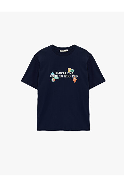 Koton Women'S Navy Printed Oversized T-Shirt