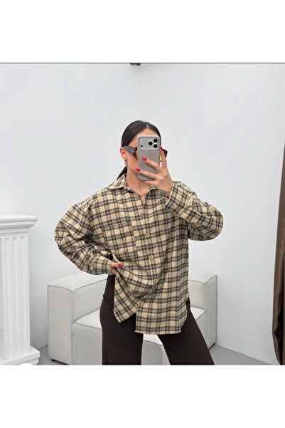 LB Laluna Butik Women's Loose Plaid Cashmere Shirt