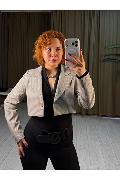 Bak'ap Premium Cotton Plaid Crop Blazer Jacket