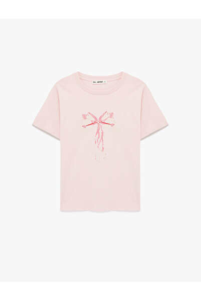 Koton Women'S Pink Bow Printed T-Shirt