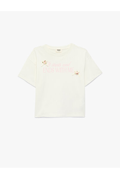 Koton تيشيرت بناتي بلون بيج فاتح برقبة دائرية