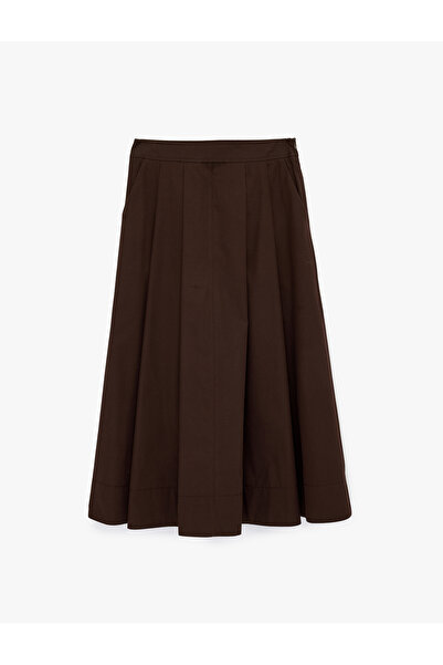 Koton Women'S Brown Midi Poplin Skirt