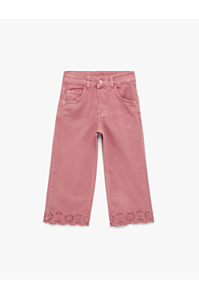 Koton بنطلون واسع الساقين بلون وردي باهت للبنات الصغيرات