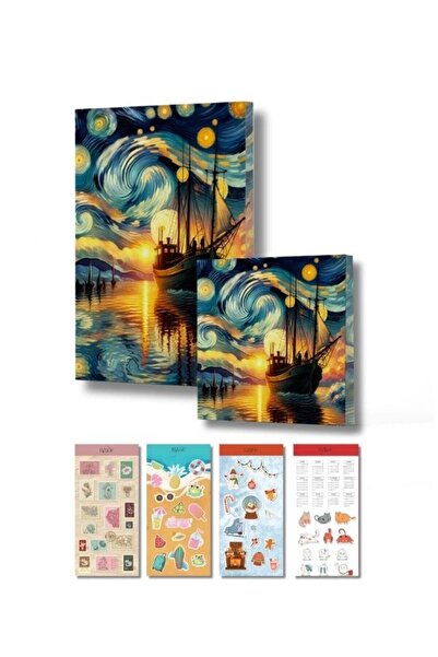 Vivago Art Van Gogh Starry Night Sailing Design Notebook Set - 4 Pages with S...