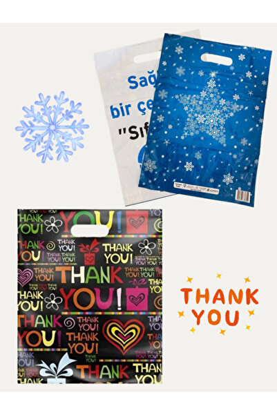 MEZ-PACK 33x45 EBATINDA TAKVİYELİ POŞET MAĞAZA POŞETİ KAR TANESİ 50 ADET + TH...