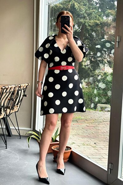 Pulli Collection Polka Dot Patterned Mini Dress with Belt Detail