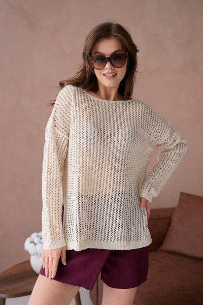 Arbucky Women's Boat Neck Openwork Knitwear Tunic