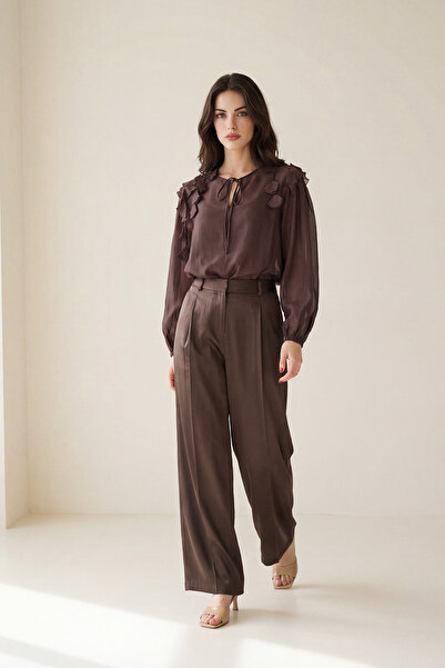 Setre Milk Coffee Color Pants with Pocket and Pleat Detail
