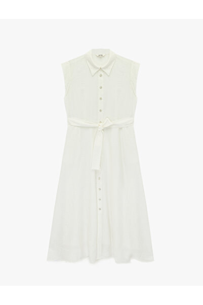 Koton Women'S Ecru Maxi Shirt Dress