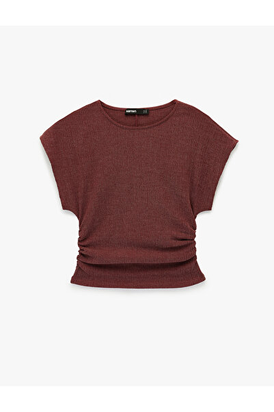 Koton تيشيرت نسائي بوردو ملفوف ذو ملمس بارز