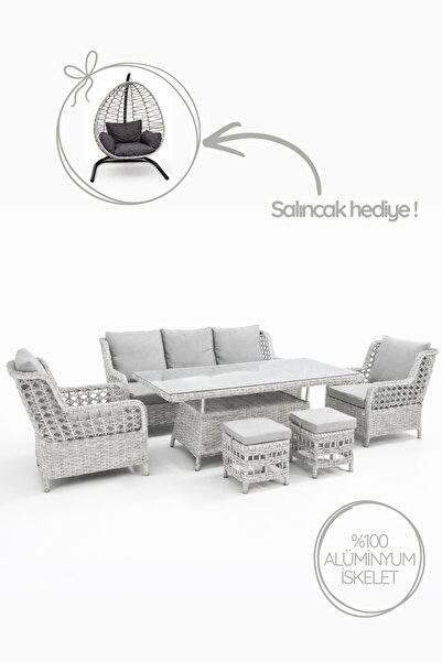 Çavdar Group Hera Raddan 3+1+1 Puflu Oturma Grubu SALINCAK HEDİYELİ Bahçe Mob...