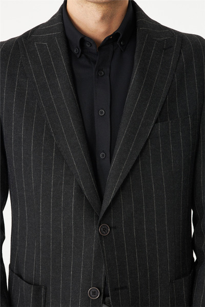 White Stone Antrasit Çizgili Spor Blazer Ceket
