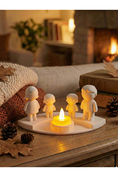 HatFam Kişiye Özel Aile Biblo Seti Tealight Mumluk Anne Baba Çocuk Figürlü De...