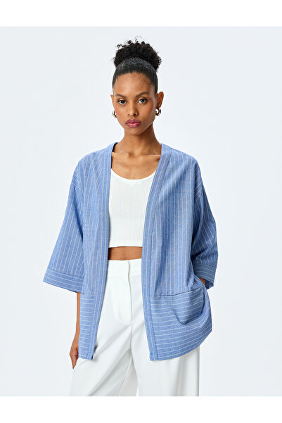 Koton Women'S Blue Stripe Envelop Kimono