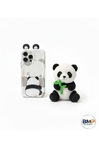 BMP MARKET İphone 13/14 - 3D Panda Kabartmalı Sert Silikon ,Şeffaf Dalgalı Ke...