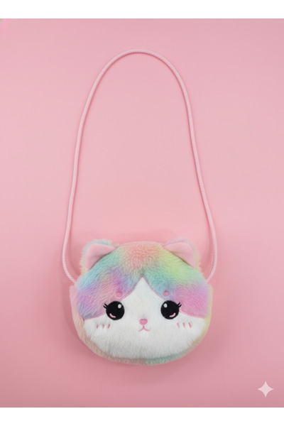 moimaaksesuar Kız Çocuk Renk Geçişli Peluş Kedi Figürlü Omuz Çantası – Yumuşa...