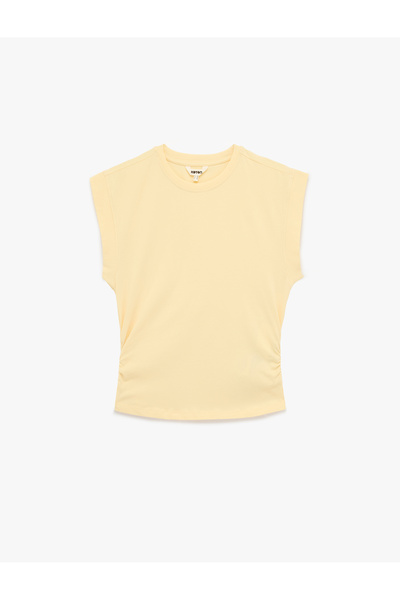 Koton تيشيرت نسائي أصفر قصة ضيقة مكشكشة