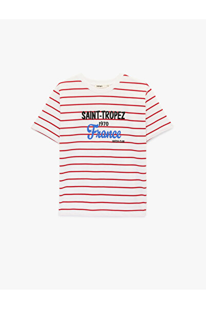 Koton Women'S Red Stripe Printed Striped T-Shirt
