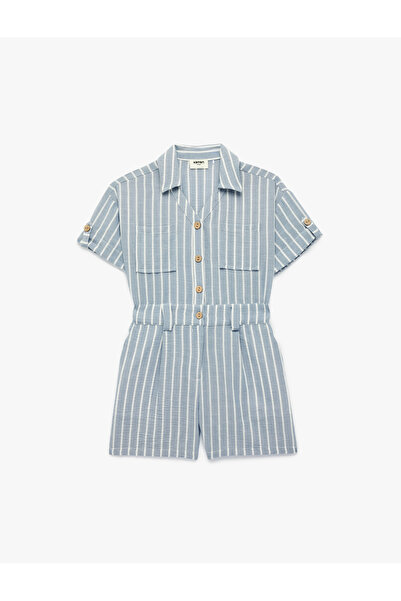 Koton Girl'S Blue Stripe Striped Short Jumpsuit